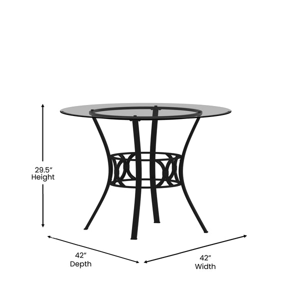 Clear Top/Black Frame |#| 42inch Round Glass Dining Table with Black Metal Frame