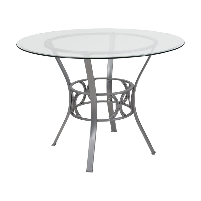 Carlisle 42'' Round Glass Dining Table with Crescent Style Metal Frame - View 1