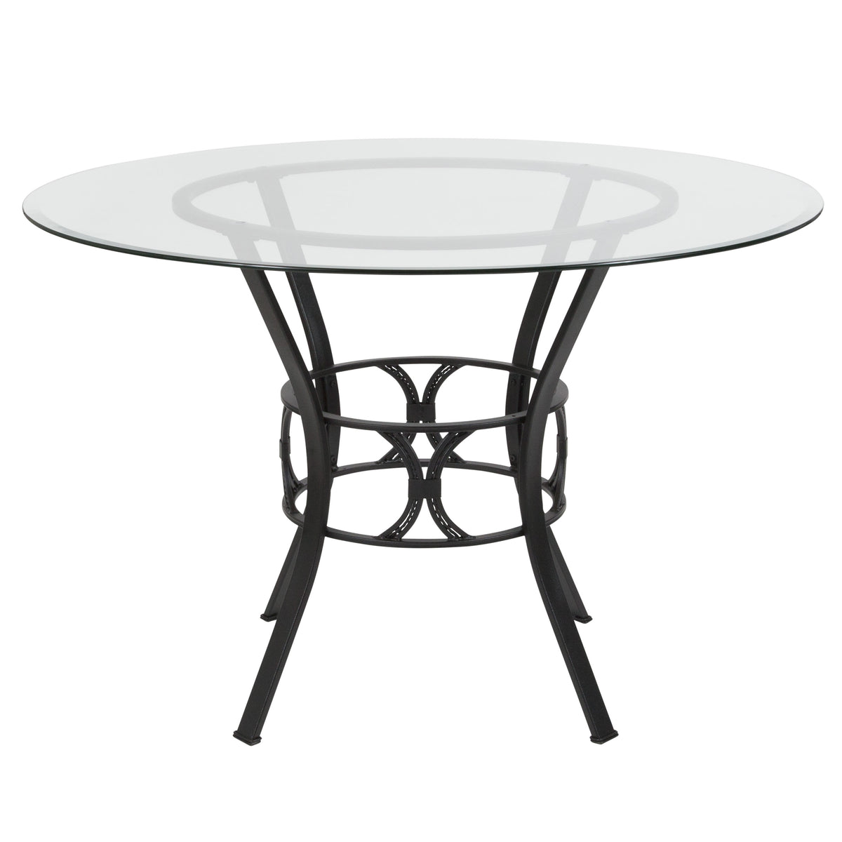 Clear Top/Black Frame |#| 45inch Round Glass Dining Table with Black Metal Frame