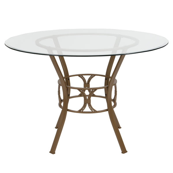 Clear Top/Silver Frame |#| 45inch Round Glass Dining Table with Crescent Style Silver Metal Frame
