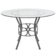 Clear Top/Silver Frame |#| 45inch Round Glass Dining Table with Crescent Style Silver Metal Frame