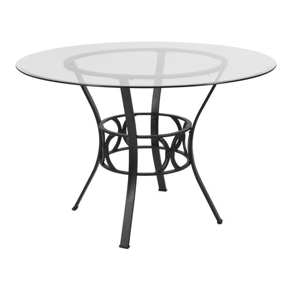 Clear Top/Black Frame |#| 45inch Round Glass Dining Table with Black Metal Frame