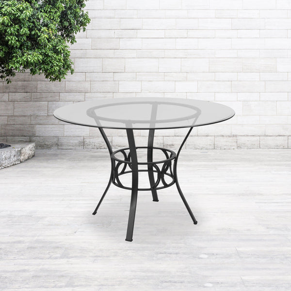 Clear Top/Black Frame |#| 45inch Round Glass Dining Table with Black Metal Frame