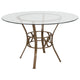 Clear Top/Matte Gold Frame |#| 48inch Round Glass Dining Table with Crescent Style Matte Gold Metal Frame
