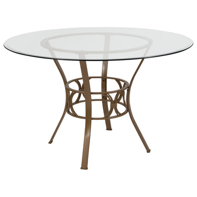 Carlisle 48'' Round Glass Dining Table with Crescent Style Metal Frame