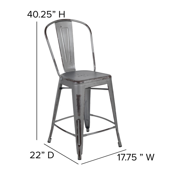 Silver Gray/Gray |#| All-Weather Counter Height Stool with Poly Resin Seat - Silver/Gray