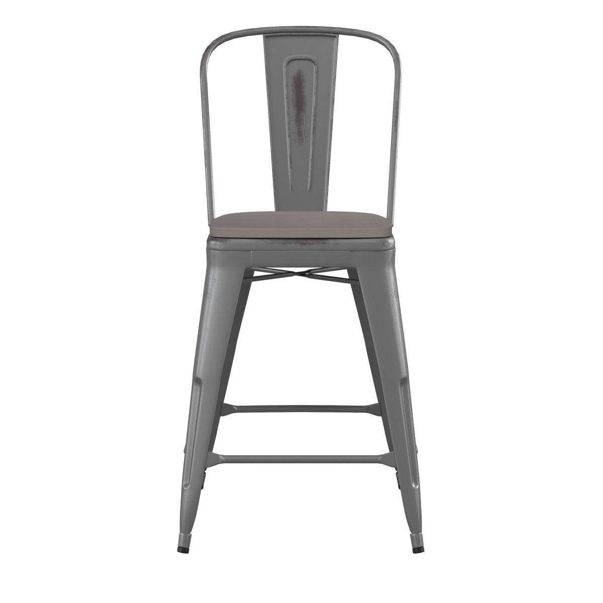 Silver Gray/Gray |#| All-Weather Counter Height Stool with Poly Resin Seat - Silver/Gray