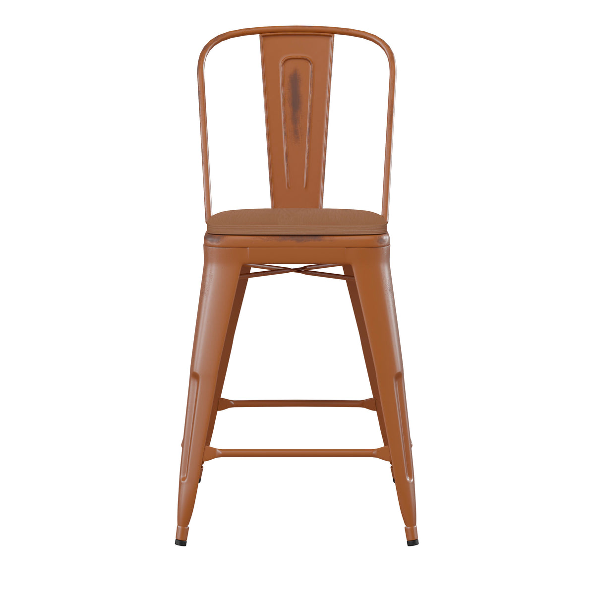 Orange/Teak |#| All-Weather Counter Height Stool with Poly Resin Seat - Orange/Teak