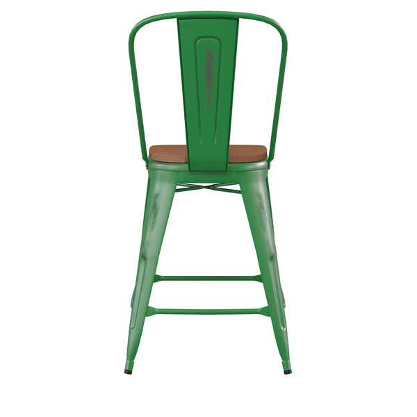 Green/Teak |#| All-Weather Counter Height Stool with Poly Resin Seat - Green/Teak