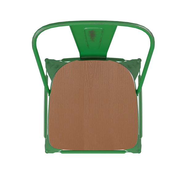 Green/Teak |#| All-Weather Counter Height Stool with Poly Resin Seat - Green/Teak