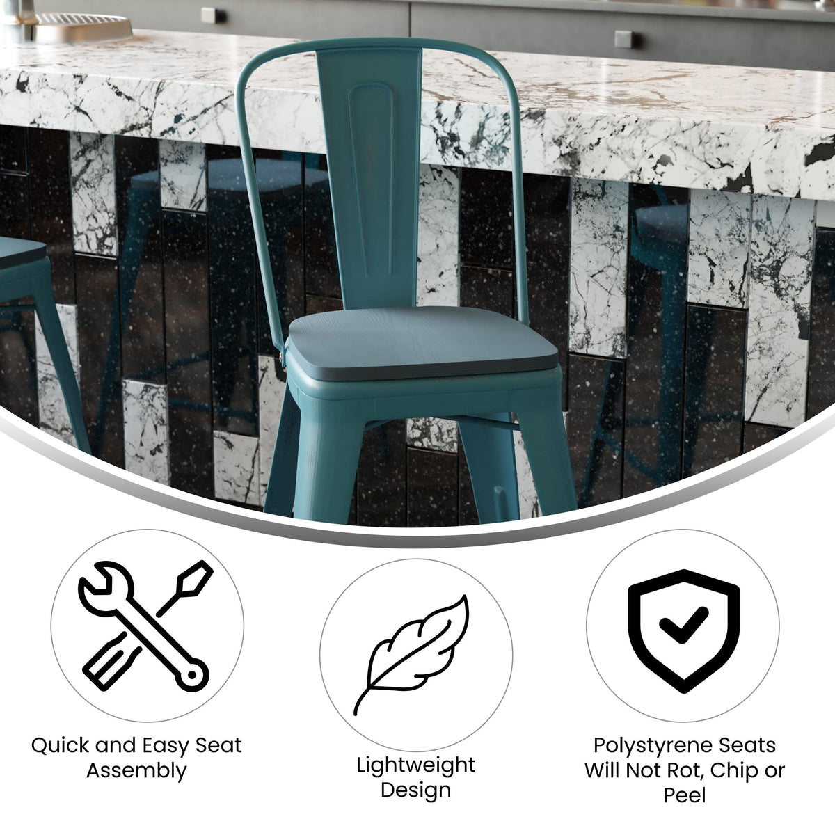 Kelly Blue-Teal/Teal-Blue |#| All-Weather Counter Height Stool with Poly Resin Seat - Kelly-Blue Teal/Teal