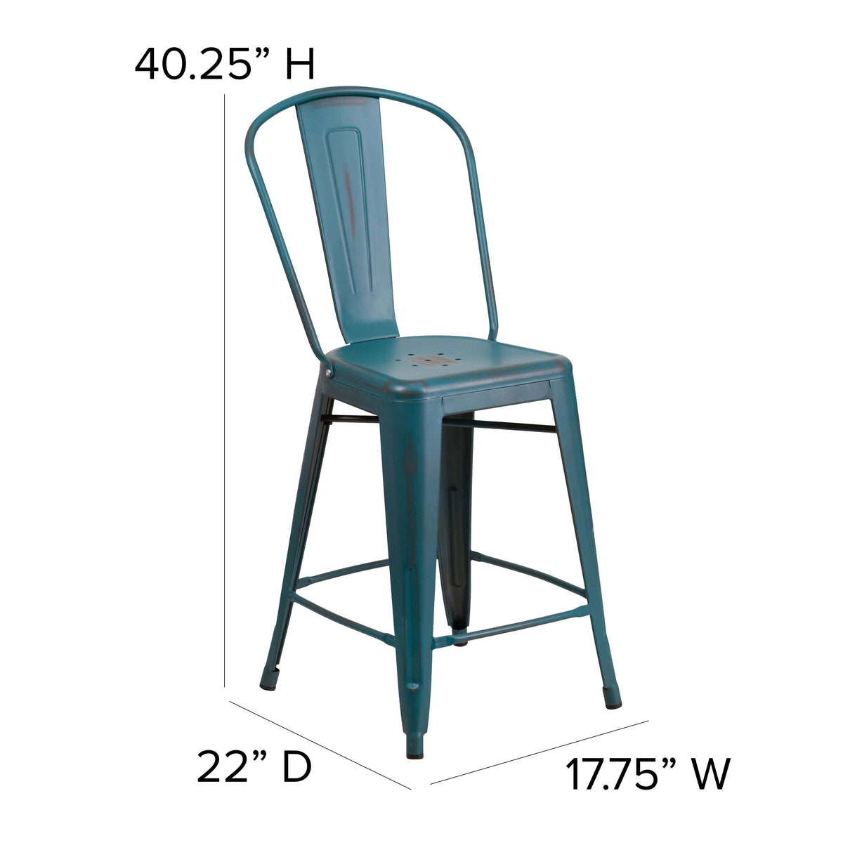 Kelly Blue-Teal/Teal-Blue |#| All-Weather Counter Height Stool with Poly Resin Seat - Kelly-Blue Teal/Teal