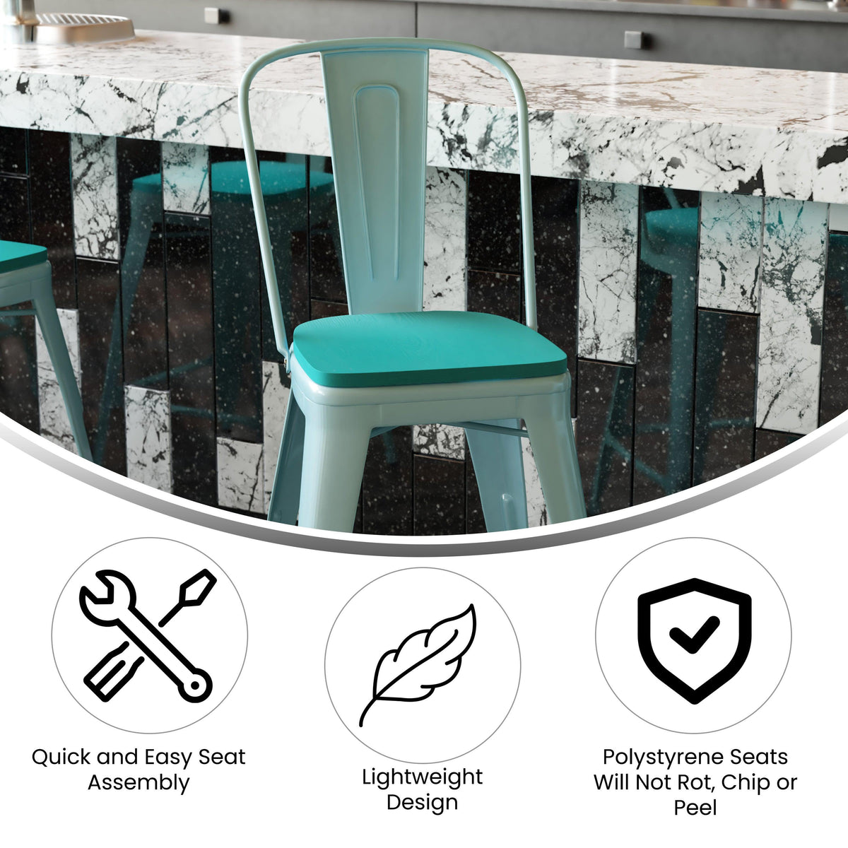 Mint Green/Mint Green |#| All-Weather Counter Height Stool with Poly Resin Seat - Mint Green