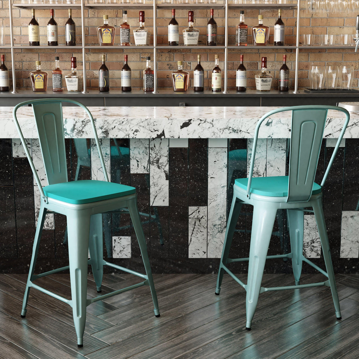 Mint Green/Mint Green |#| All-Weather Counter Height Stool with Poly Resin Seat - Mint Green