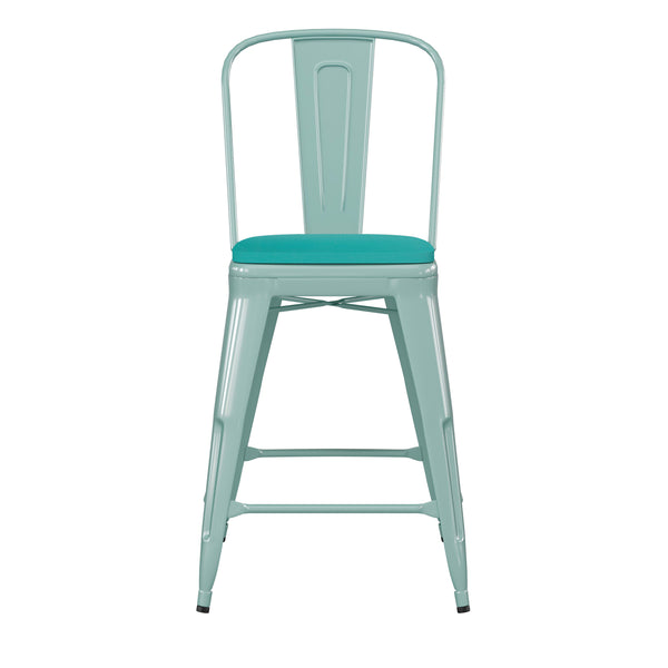 Mint Green/Mint Green |#| All-Weather Counter Height Stool with Poly Resin Seat - Mint Green