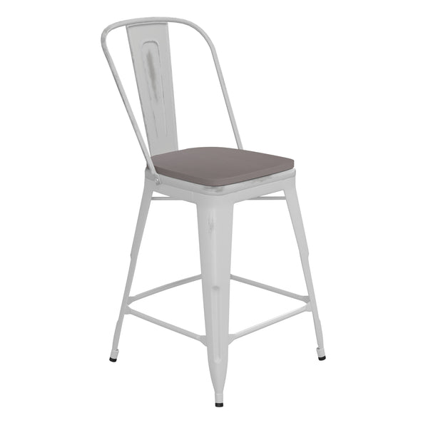 White/Gray |#| All-Weather Counter Height Stool with Poly Resin Seat - White/Gray