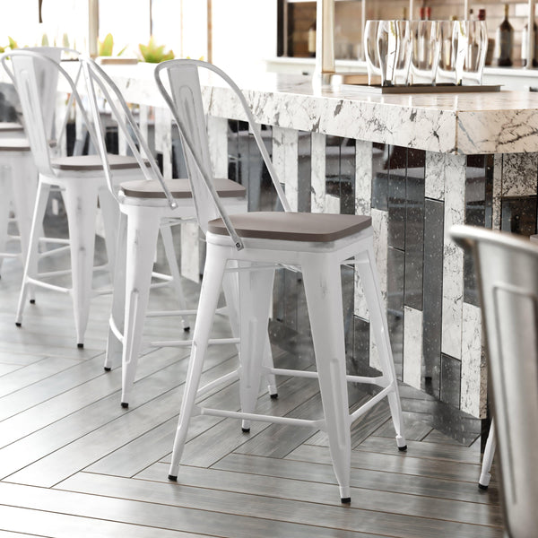 White/Gray |#| All-Weather Counter Height Stool with Poly Resin Seat - White/Gray