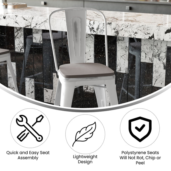 White/Gray |#| All-Weather Counter Height Stool with Poly Resin Seat - White/Gray