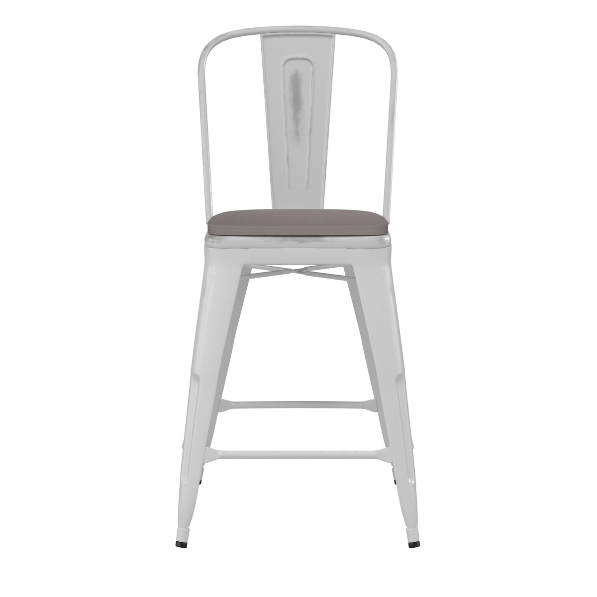 White/Gray |#| All-Weather Counter Height Stool with Poly Resin Seat - White/Gray