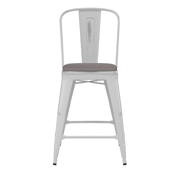 White/Gray |#| All-Weather Counter Height Stool with Poly Resin Seat - White/Gray