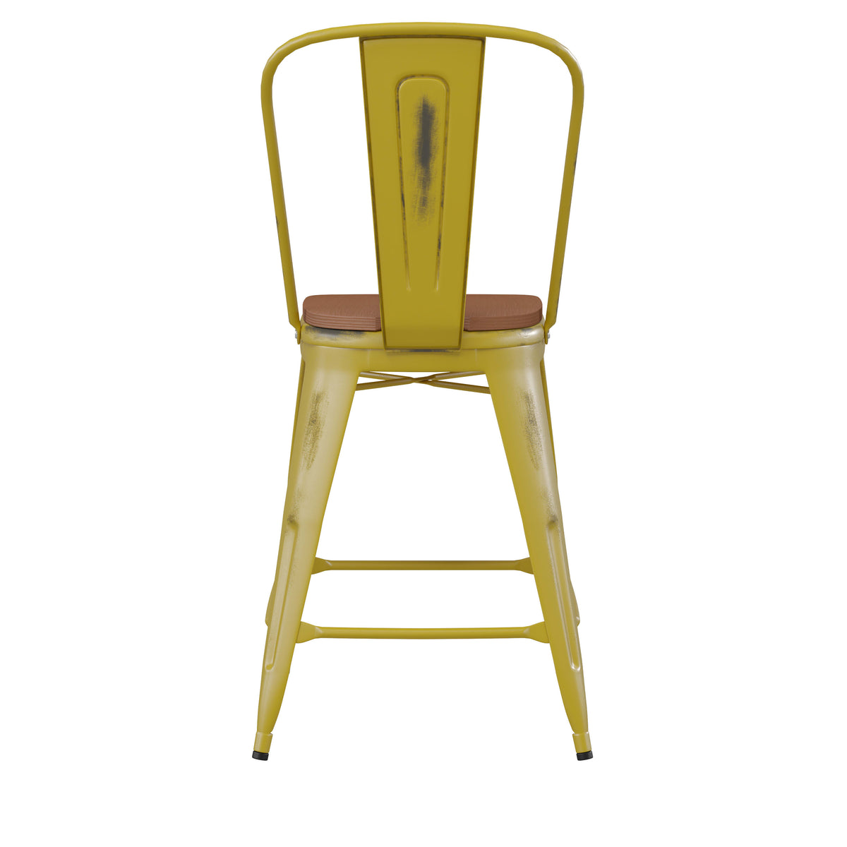 Yellow/Teak |#| All-Weather Counter Height Stool with Poly Resin Seat - Yellow/Teak