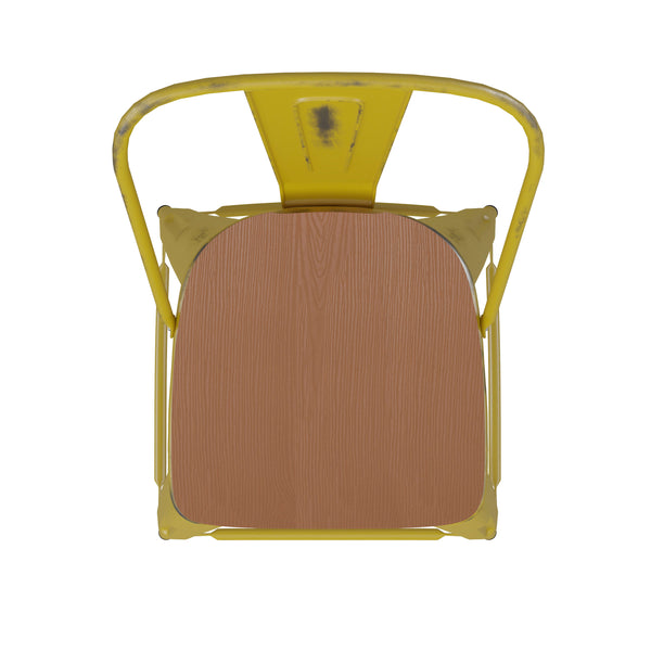 Yellow/Teak |#| All-Weather Counter Height Stool with Poly Resin Seat - Yellow/Teak