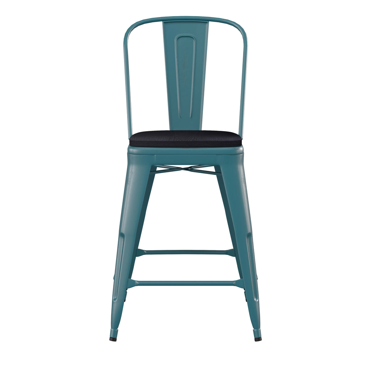 Kelly Blue-Teal/Black |#| All-Weather Counter Height Stool with Poly Resin Seat - Kelly-Blue Teal/Black