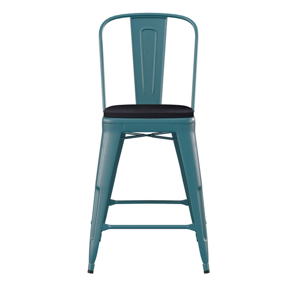 Kelly Blue-Teal/Black |#| All-Weather Counter Height Stool with Poly Resin Seat - Kelly-Blue Teal/Black