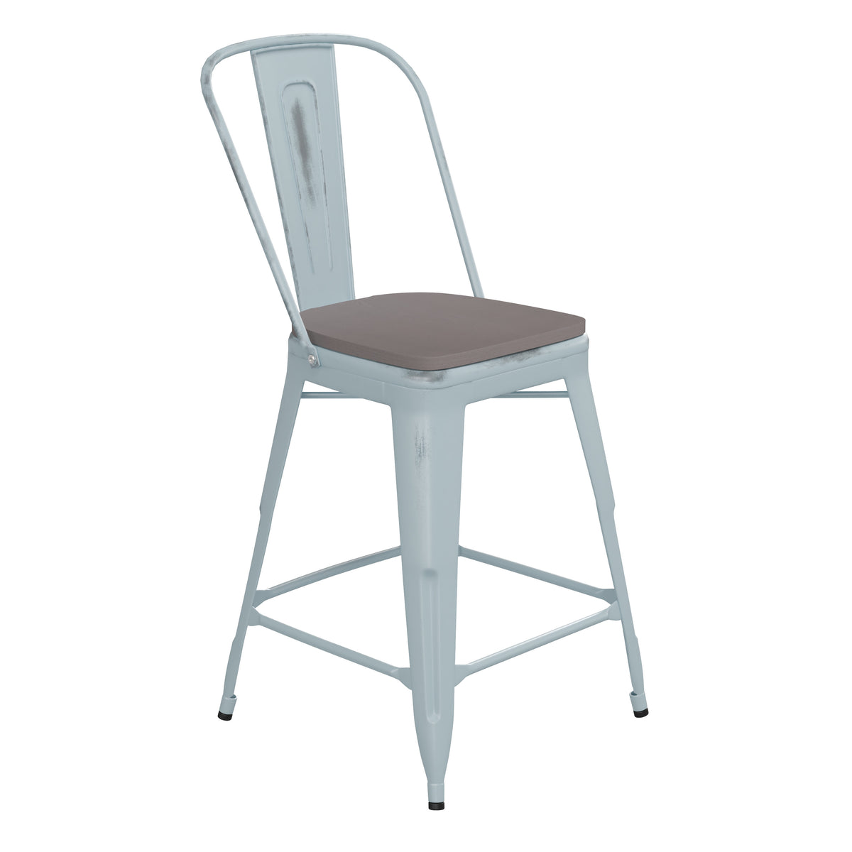 Green-Blue/Gray |#| All-Weather Counter Height Stool with Poly Resin Seat - Green-Blue/Gray