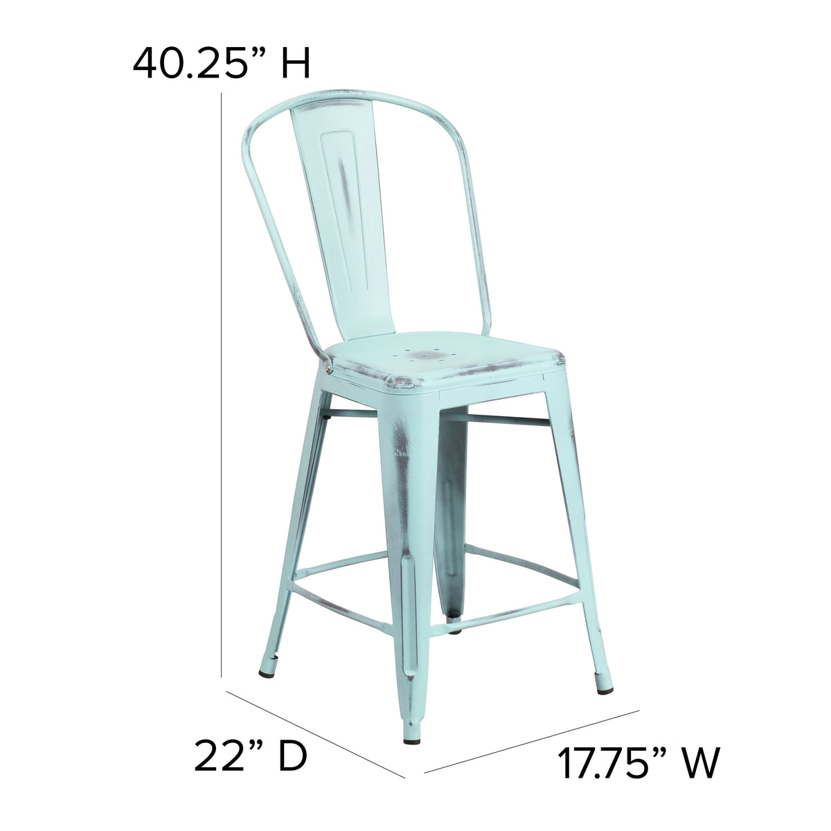 Green-Blue/Gray |#| All-Weather Counter Height Stool with Poly Resin Seat - Green-Blue/Gray