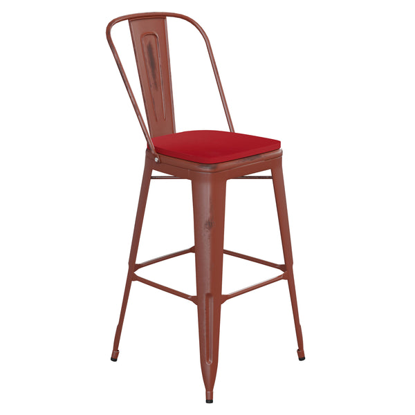 Kelly Red/Red |#| All-Weather Bar Height Stool with Poly Resin Seat - Kelly Red/Red