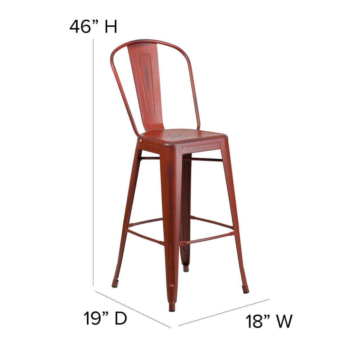 Kelly Red/Red |#| All-Weather Bar Height Stool with Poly Resin Seat - Kelly Red/Red