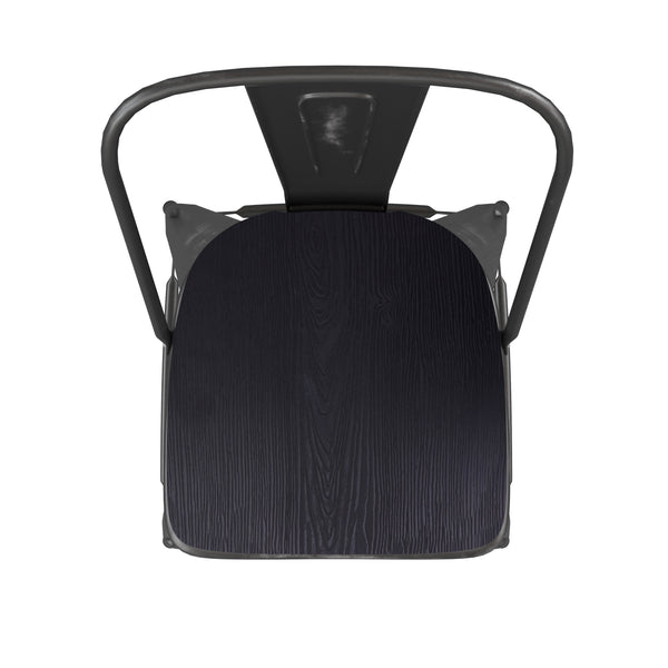 Black/Black |#| All-Weather Bar Height Stool with Poly Resin Seat - Black/Black