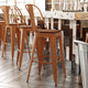 Orange/Teak |#| All-Weather Bar Height Stool with Poly Resin Seat - Orange/Teak