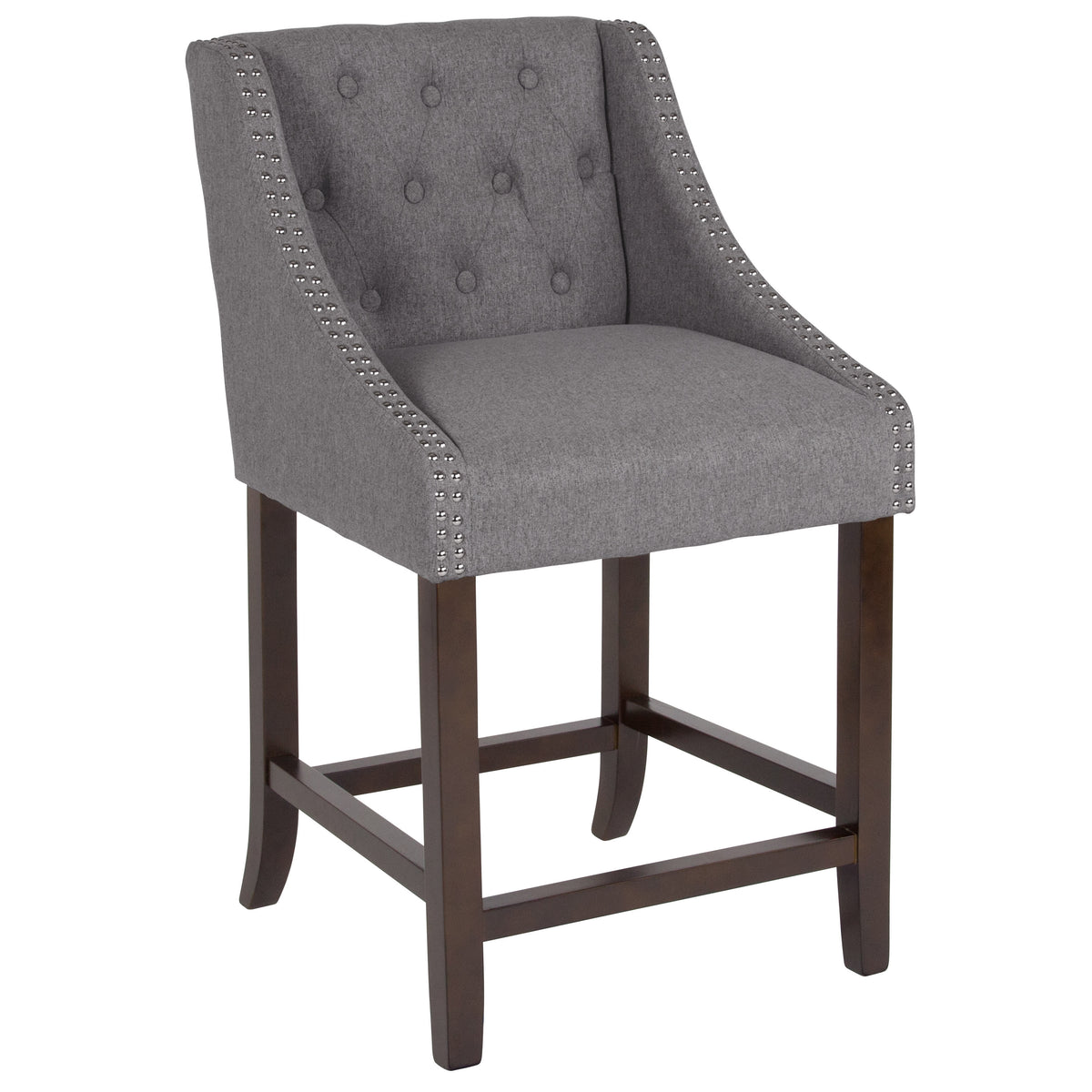 Dark Gray Fabric |#| 24inch High Walnut Counter Height Stool with Accent Nail Trim in Dark Gray Fabric