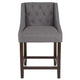 Dark Gray Fabric |#| 24inch High Walnut Counter Height Stool with Accent Nail Trim in Dark Gray Fabric