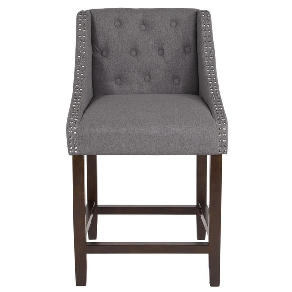 Dark Gray Fabric |#| 24inch High Walnut Counter Height Stool with Accent Nail Trim in Dark Gray Fabric