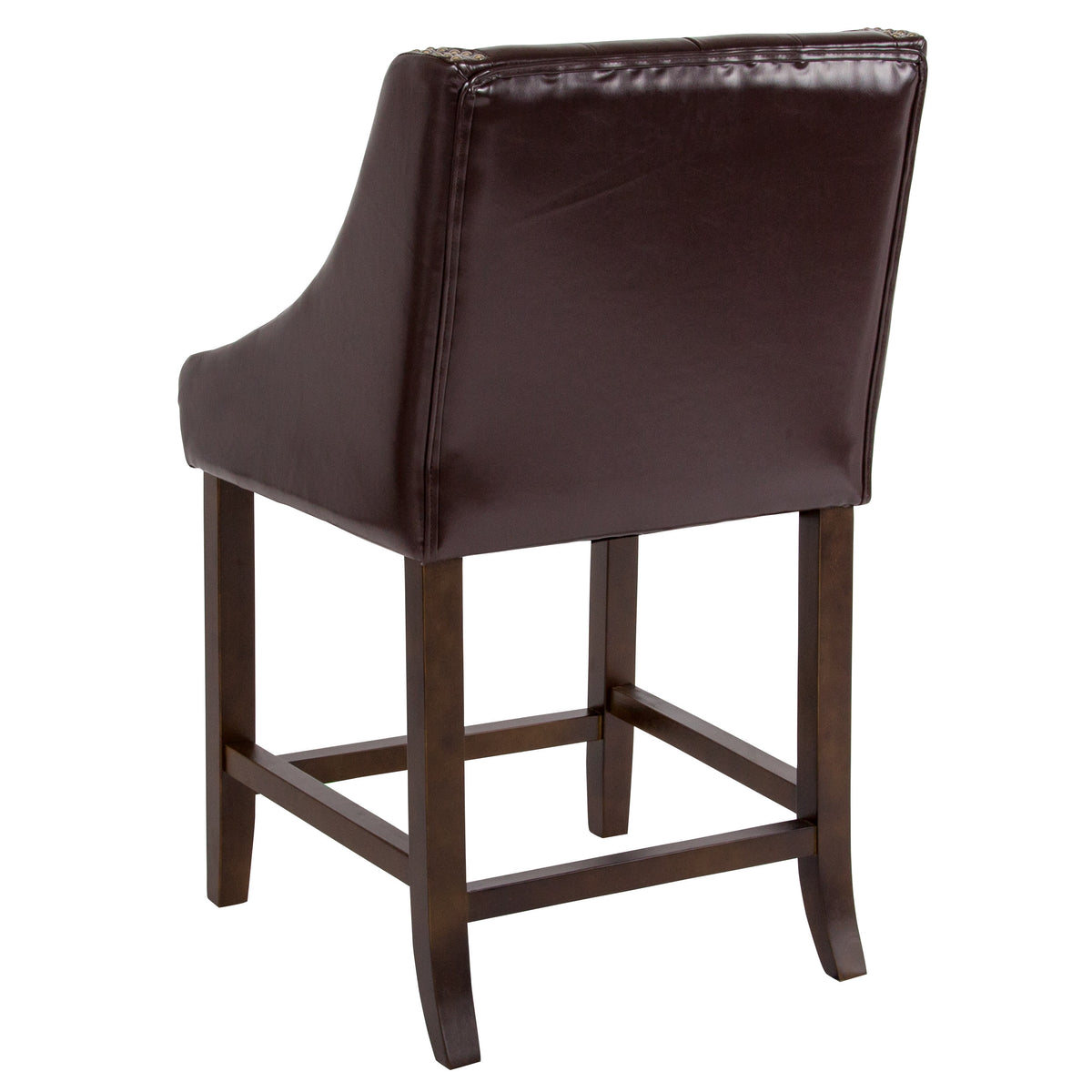 Brown LeatherSoft |#| 24inch High Walnut Counter Height Stool with Accent Nail Trim in Brown LeatherSoft