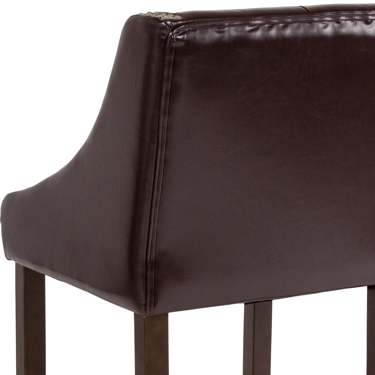 Brown LeatherSoft |#| 24inch High Walnut Counter Height Stool with Accent Nail Trim in Brown LeatherSoft