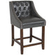 Dark Gray LeatherSoft |#| 24inch High Walnut Counter Height Stool w/Accent Nail Trim in Dark Gray LeatherSoft