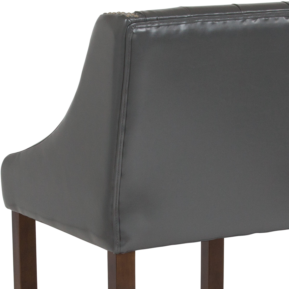 Dark Gray LeatherSoft |#| 24inch High Walnut Counter Height Stool w/Accent Nail Trim in Dark Gray LeatherSoft