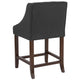 Charcoal Fabric |#| 24inch High Walnut Counter Height Stool with Accent Nail Trim in Charcoal Fabric