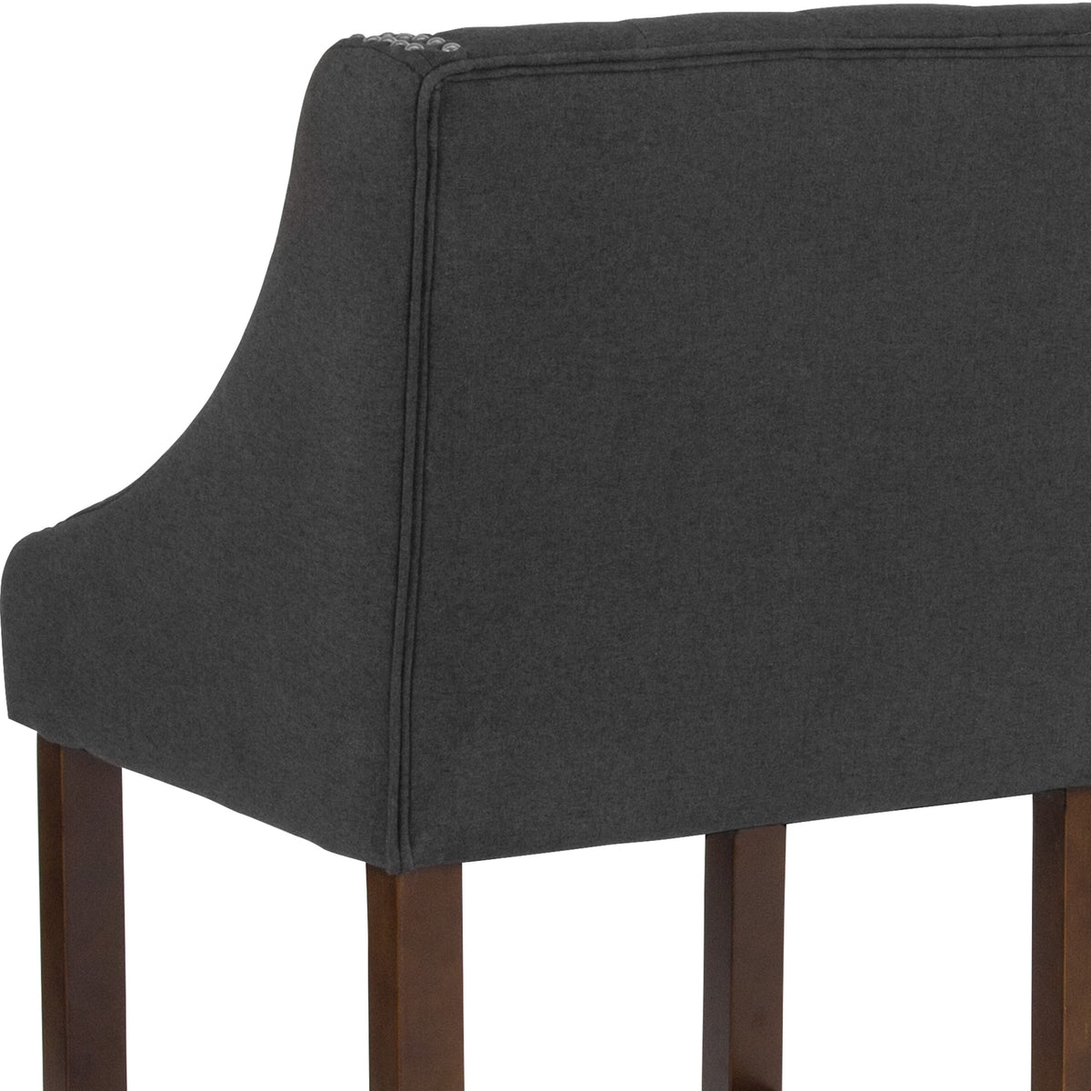 Charcoal Fabric |#| 24inch High Walnut Counter Height Stool with Accent Nail Trim in Charcoal Fabric