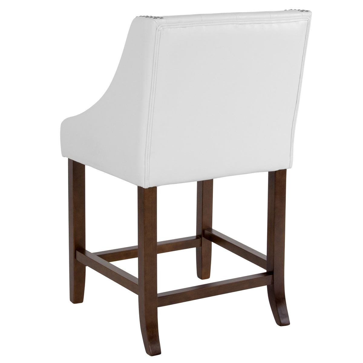 White LeatherSoft |#| 24inch High Walnut Counter Height Stool with Accent Nail Trim in White LeatherSoft