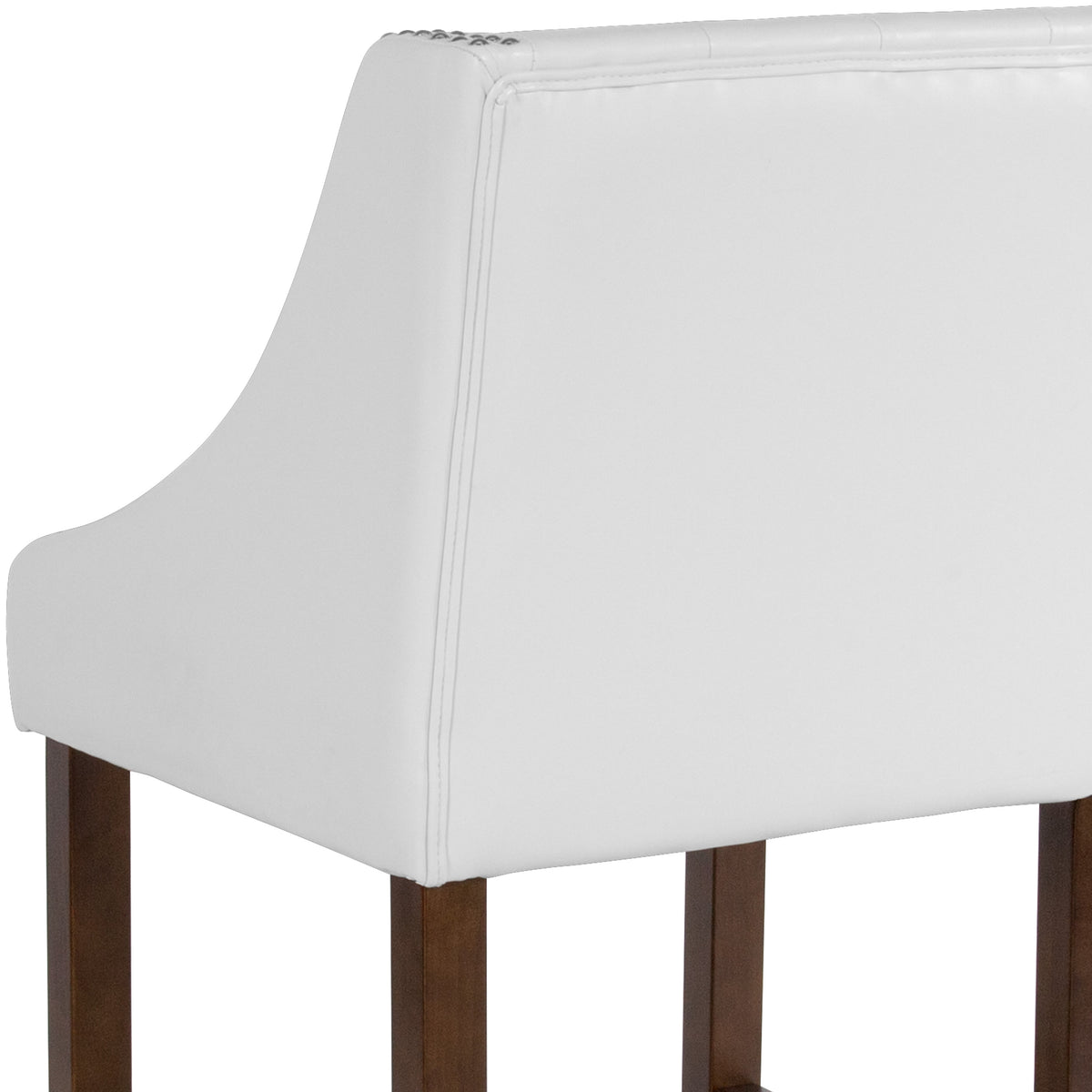 White LeatherSoft |#| 24inch High Walnut Counter Height Stool with Accent Nail Trim in White LeatherSoft