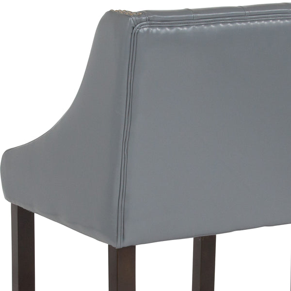 Light Gray LeatherSoft |#| 24inch High Walnut Counter Height Stool with Lt Gray LeatherSoft Accent Nail Trim