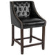 Black LeatherSoft |#| 24inch High Walnut Counter Height Stool with Accent Nail Trim in Black LeatherSoft