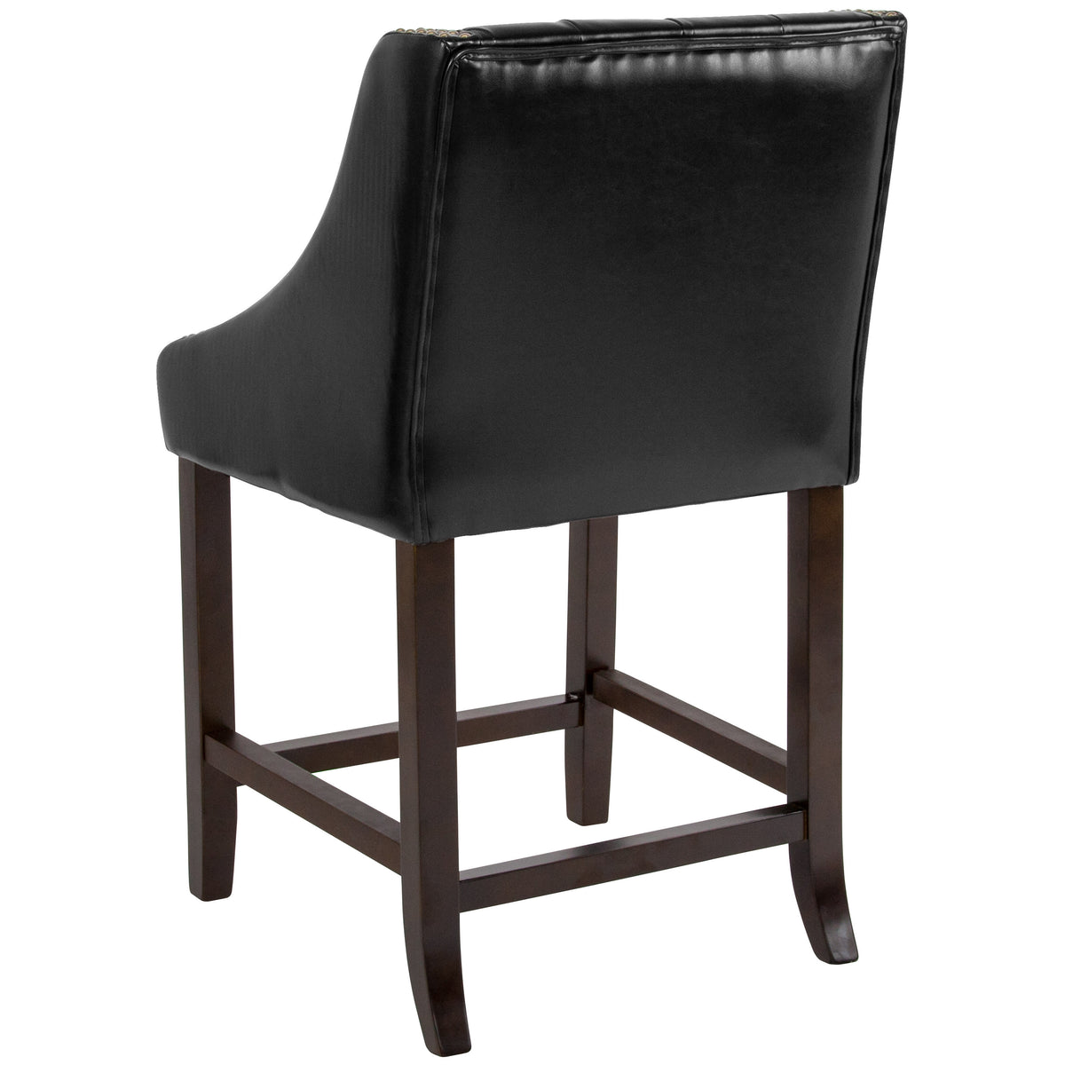 Black LeatherSoft |#| 24inch High Walnut Counter Height Stool with Accent Nail Trim in Black LeatherSoft