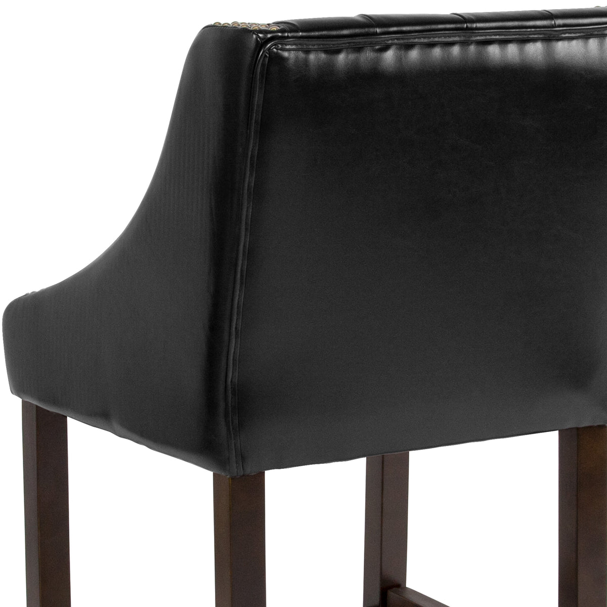 Black LeatherSoft |#| 24inch High Walnut Counter Height Stool with Accent Nail Trim in Black LeatherSoft