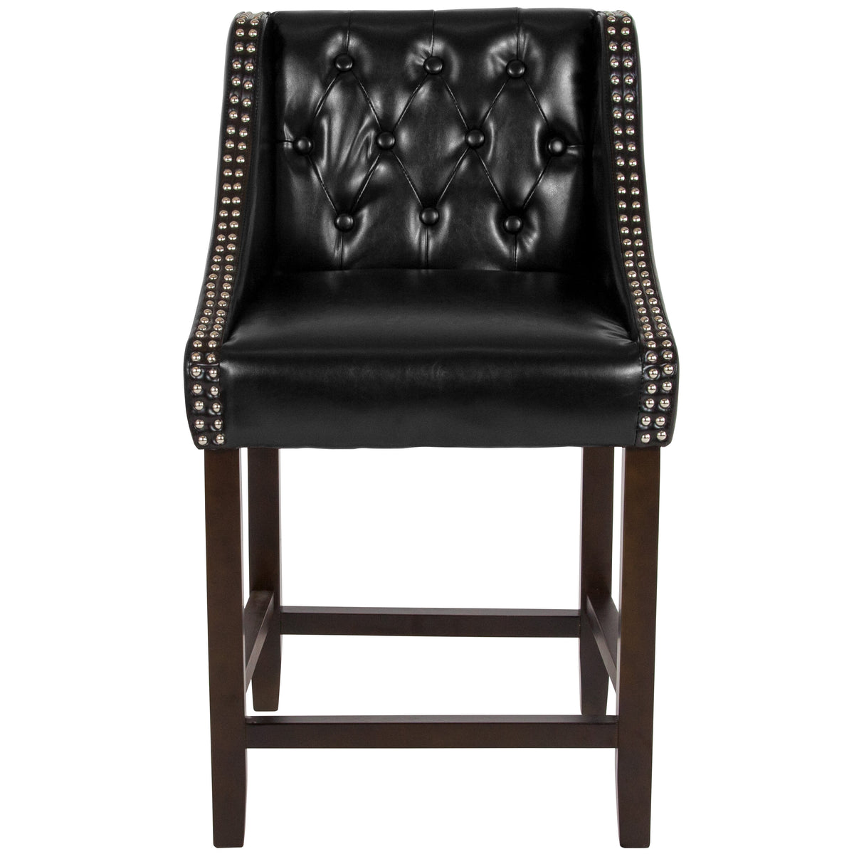 Black LeatherSoft |#| 24inch High Walnut Counter Height Stool with Accent Nail Trim in Black LeatherSoft